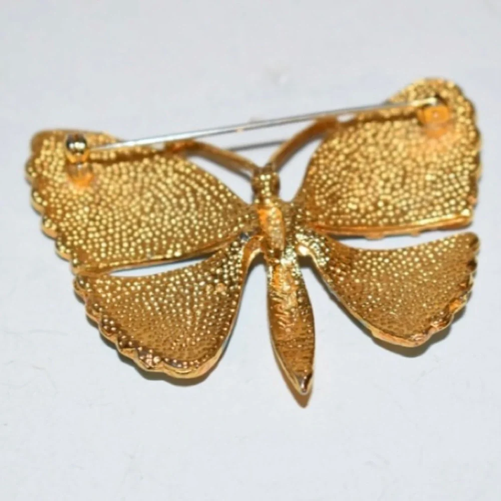 Vintage Karu Butterfly Brooch turquoise enamel paisley Gold Tone Unsigned - Picture 6 of 7